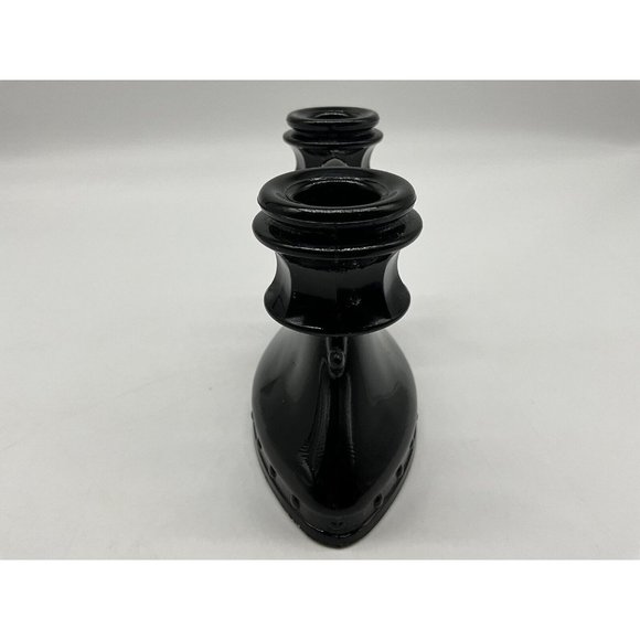L.E. Smith Vtg Mt. Pleasant Black Amethyst Depression Glass Double Candle Holder - Picture 10 of 15